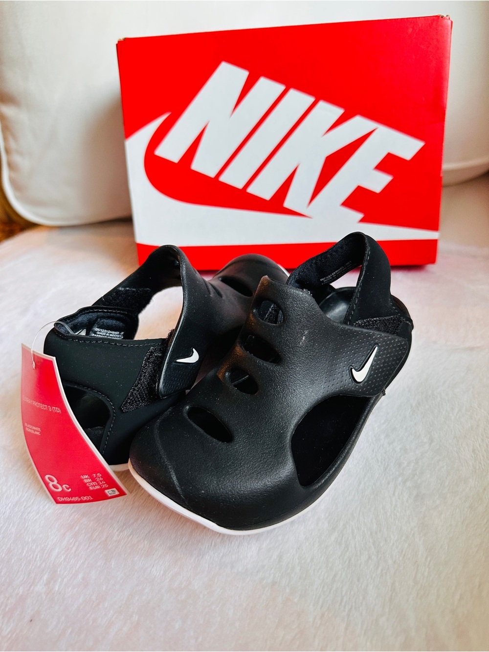 Nike Kids Black Slip-On Sandals with Hook-and-Loop Strap